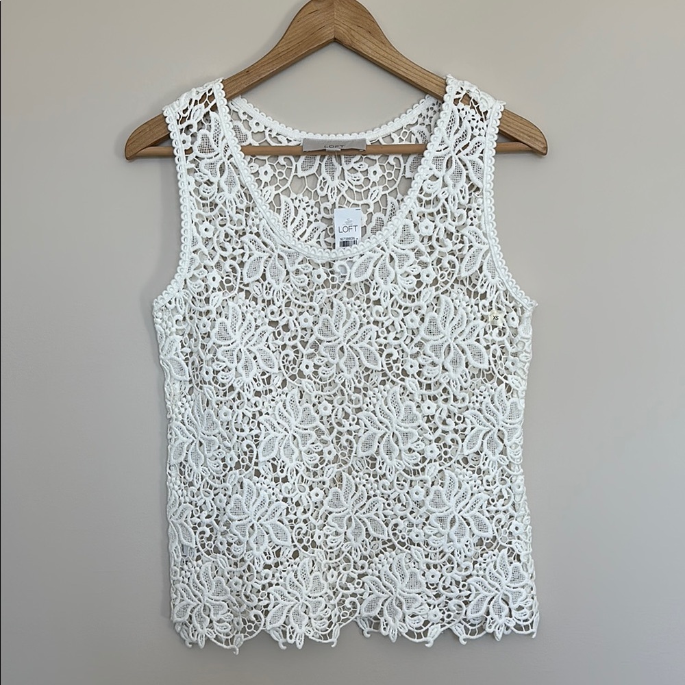 LOFT White Embellished Cropped Tank Top